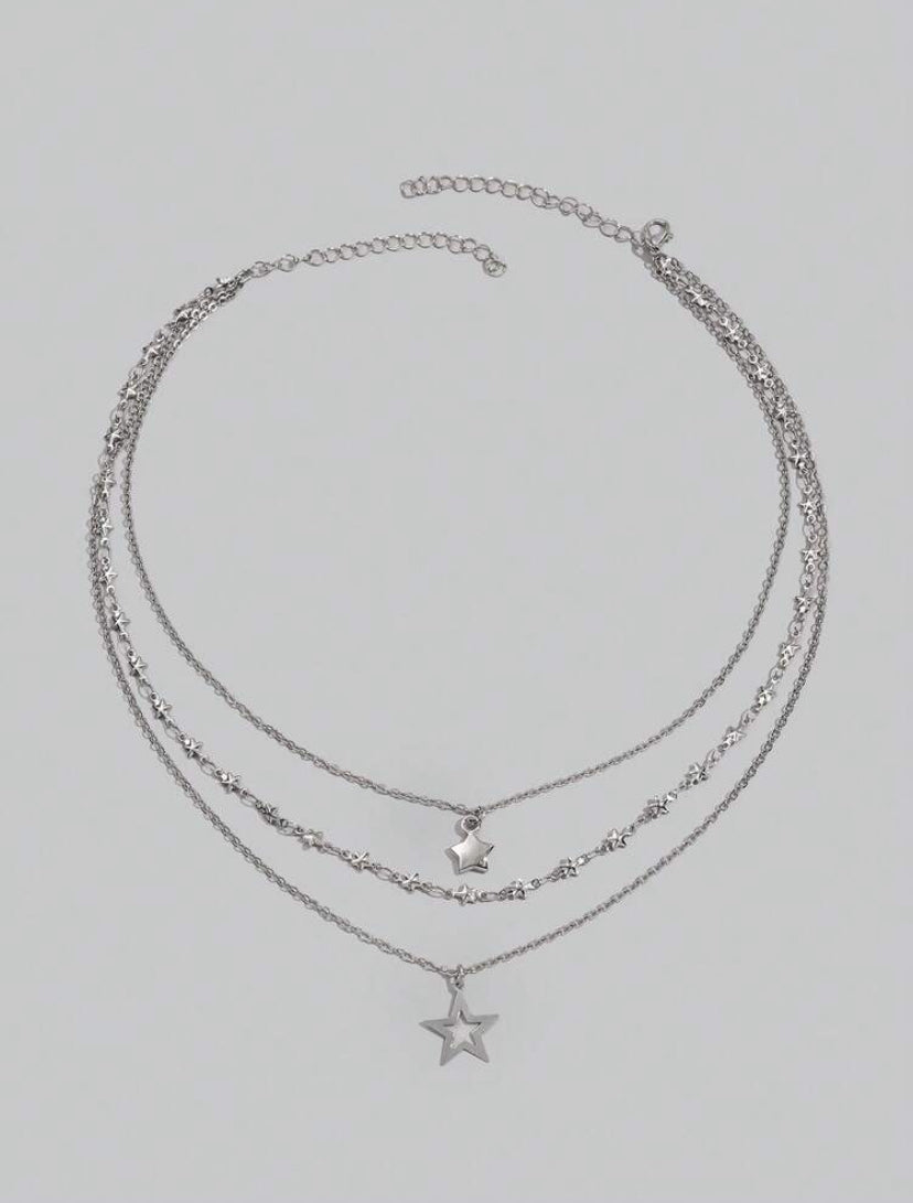 three layered silver star necklace
