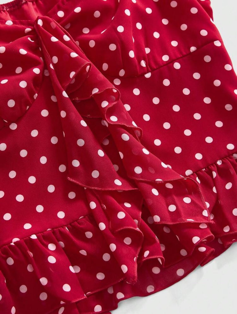 polka dot ruffle red top