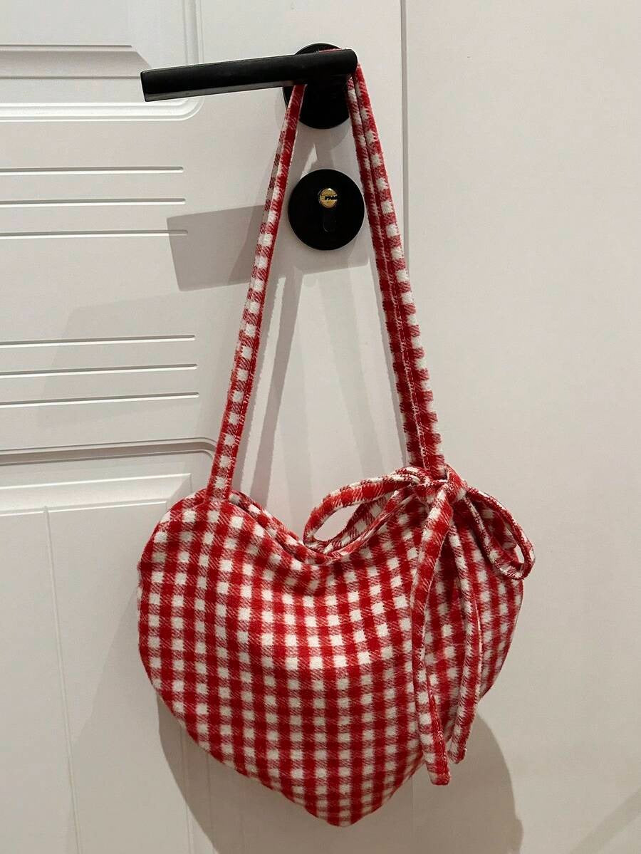 heart shaped plaid bag