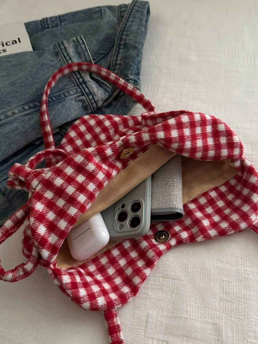 heart shaped plaid bag