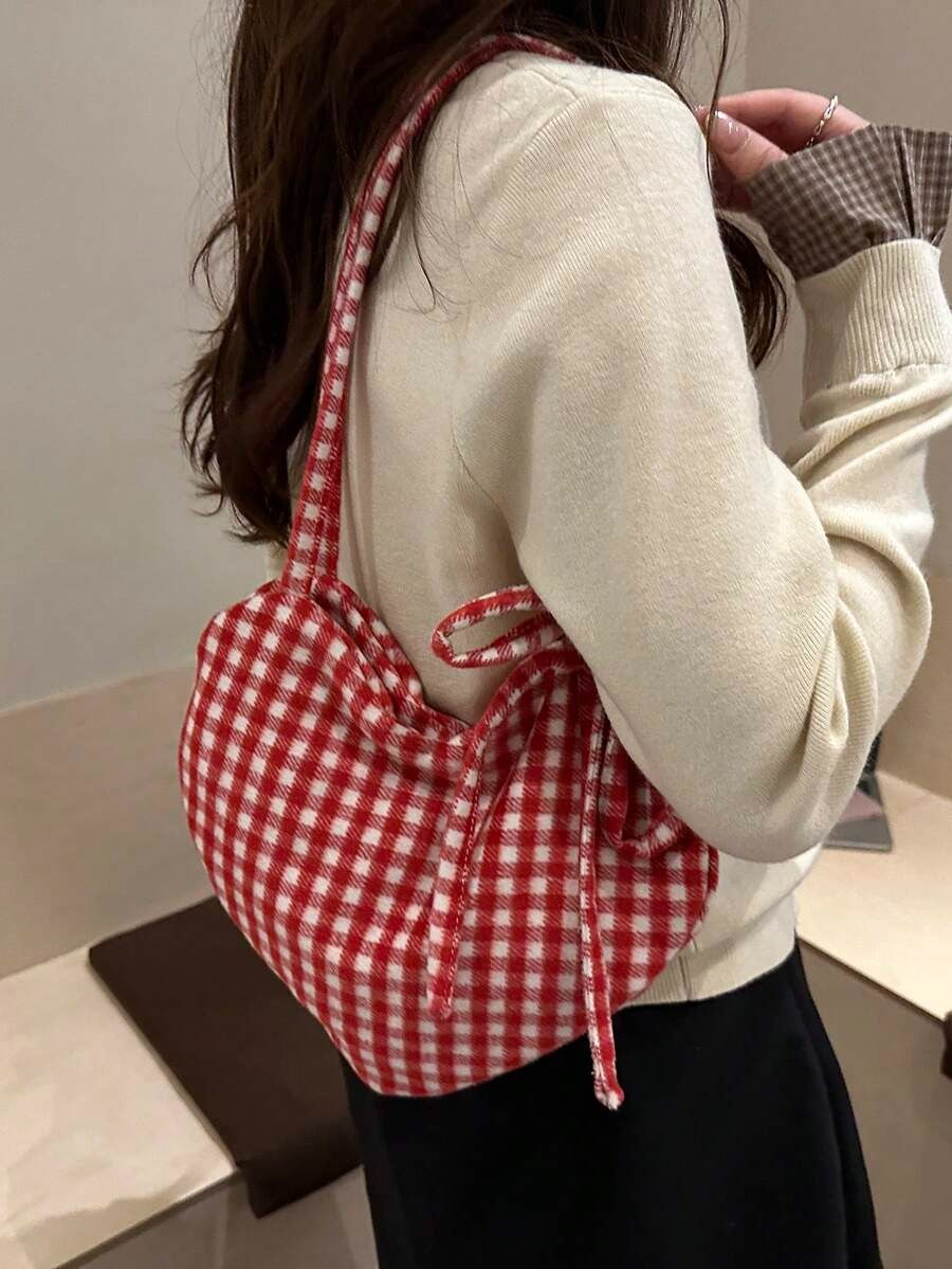 heart shaped plaid bag