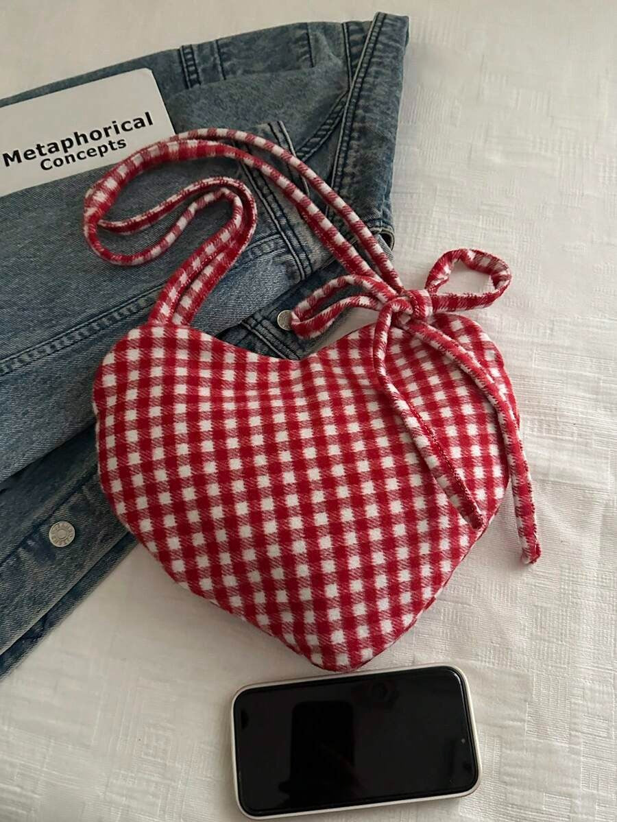 heart shaped plaid bag