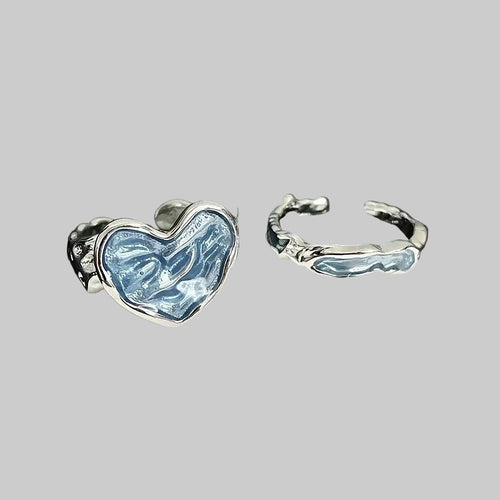 blue enamel heart ring set