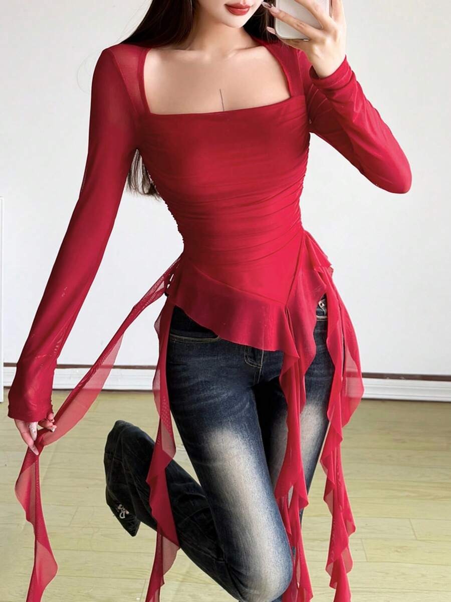 y2k ruffle top