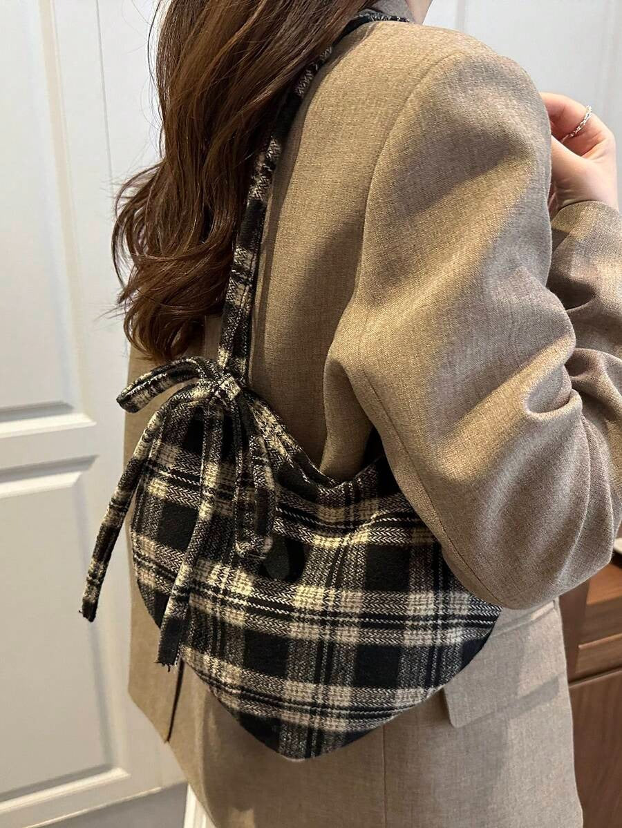 heart shaped plaid bag