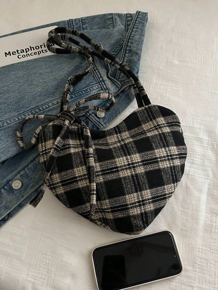 heart shaped plaid bag