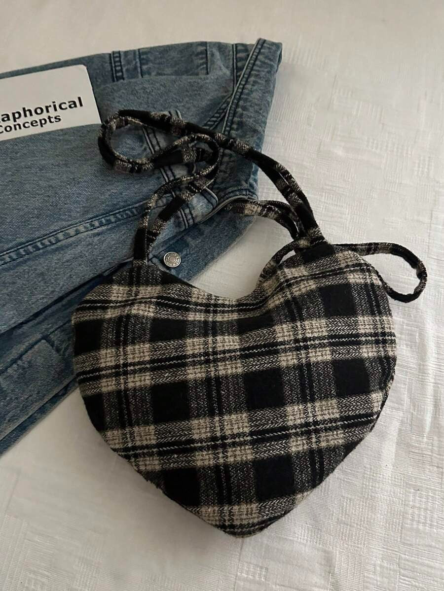heart shaped plaid bag