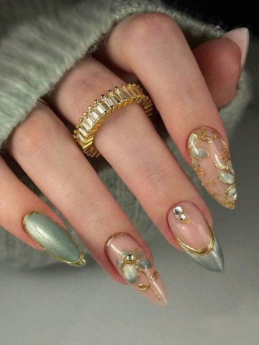 desi style green cat eye nails