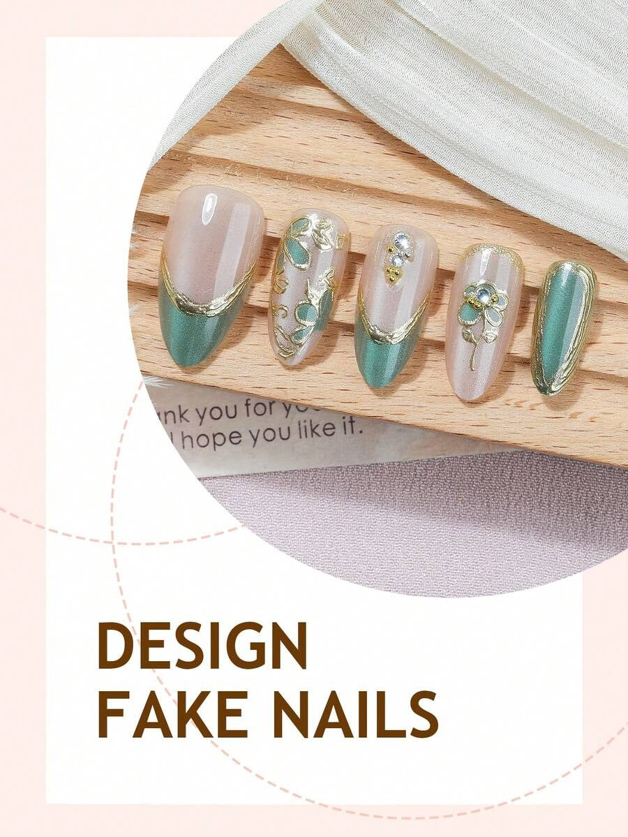 desi style green cat eye nails