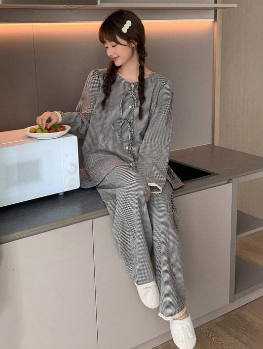 grey plaid pj set