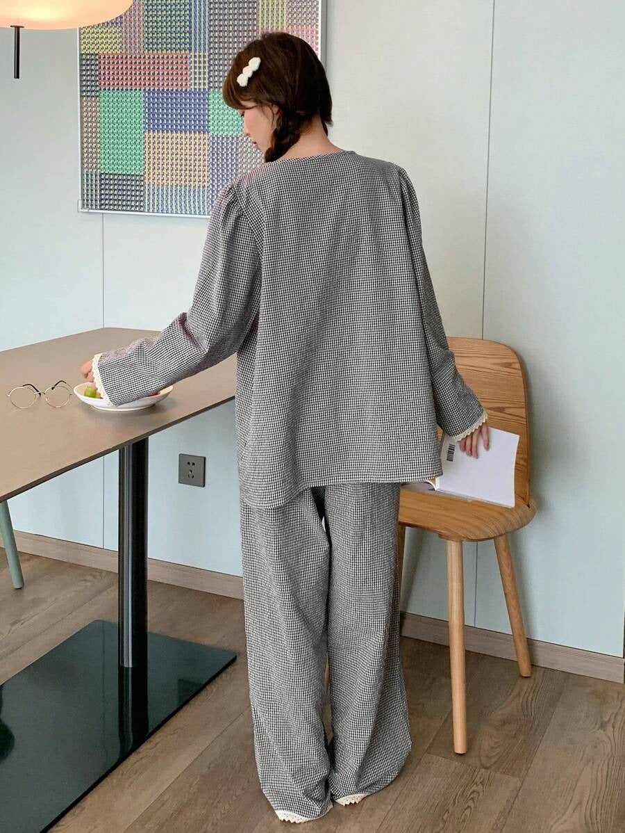 grey plaid pj set