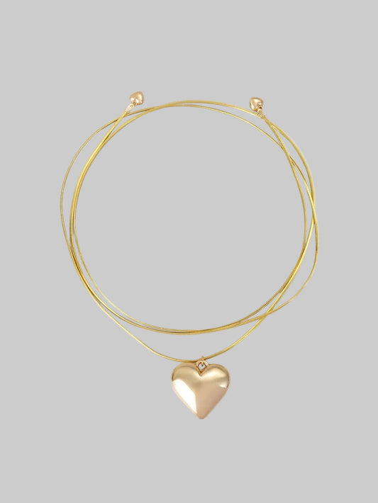 gold heart cord necklace