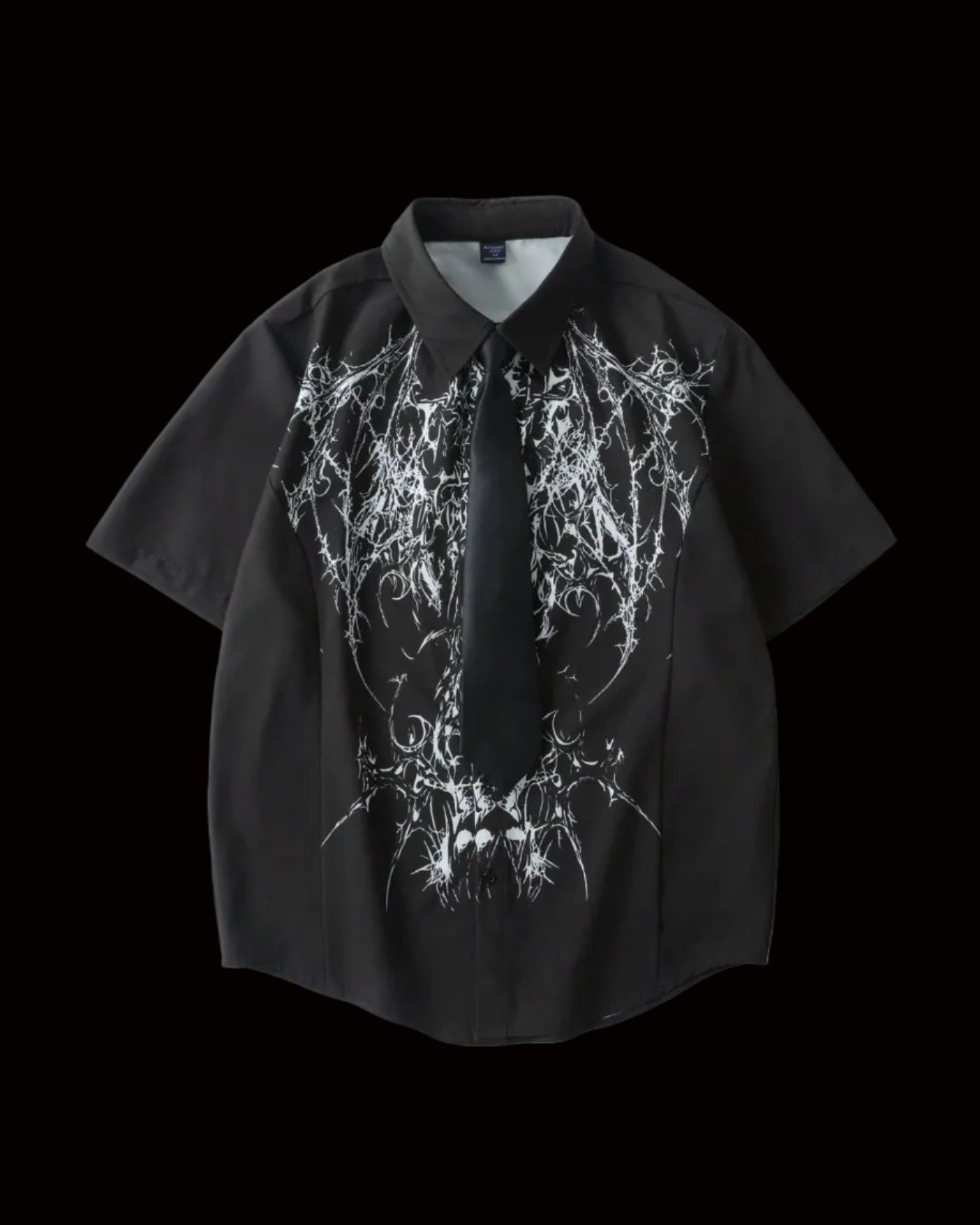 men goth abstract graphic short sleeve collar shirt black