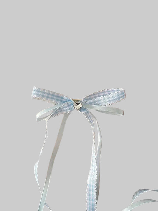 blue plaid ribbon hair clips