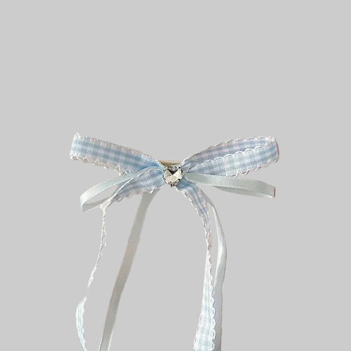 blue plaid ribbon hair clips