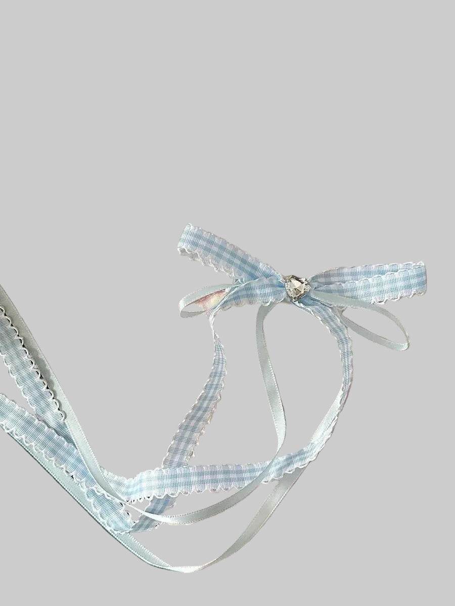 blue plaid ribbon hair clips