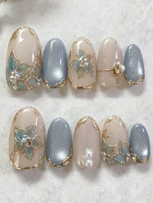 desi style blue cat eye nails