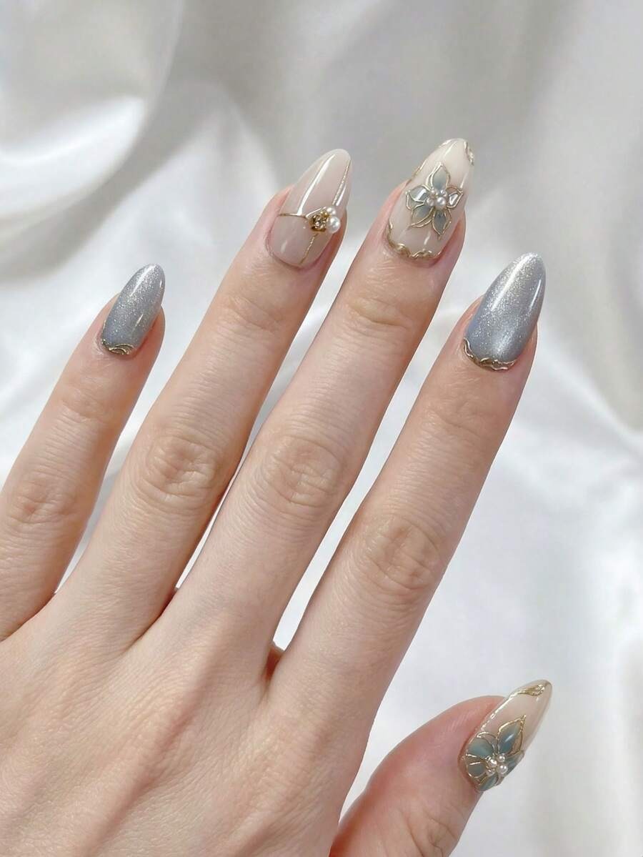 desi style blue cat eye nails