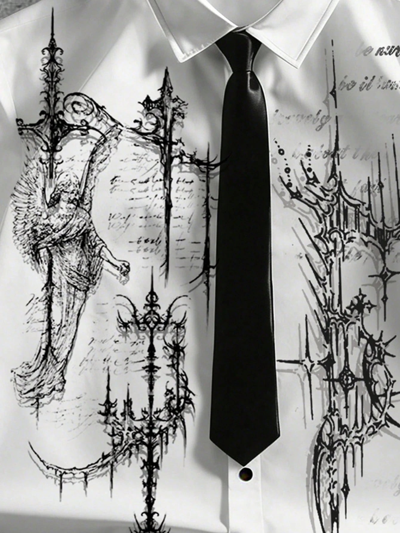 men dark academia graphic short sleeve collared shirt