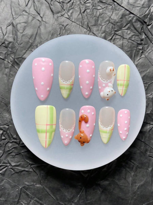polka dot pastel cat nails