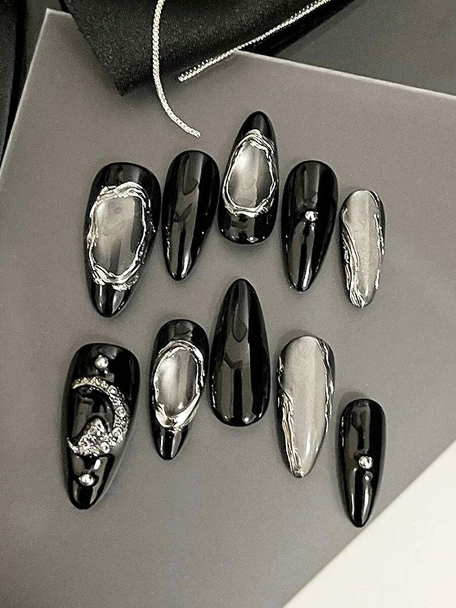 black metallic nails