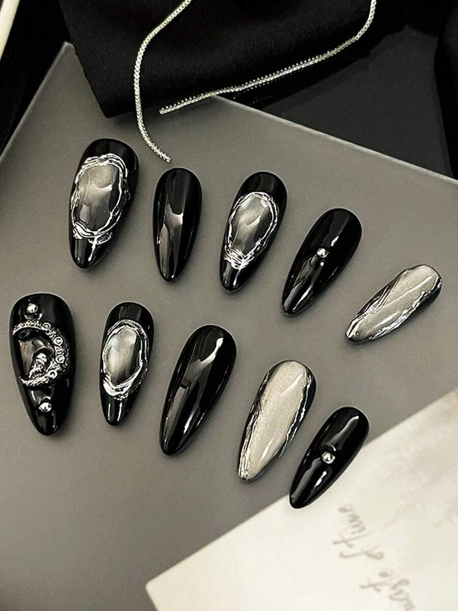 black metallic nails
