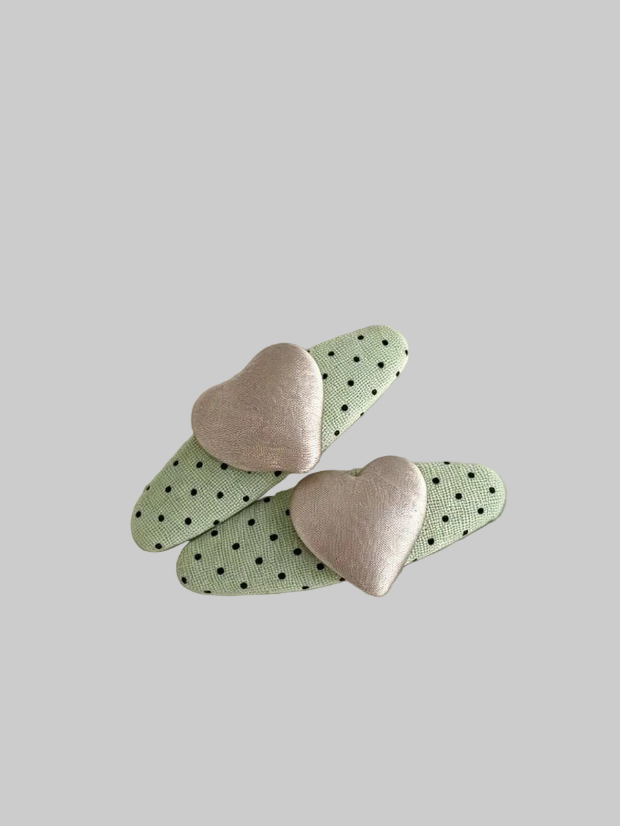 green polka dot heart hair pin set