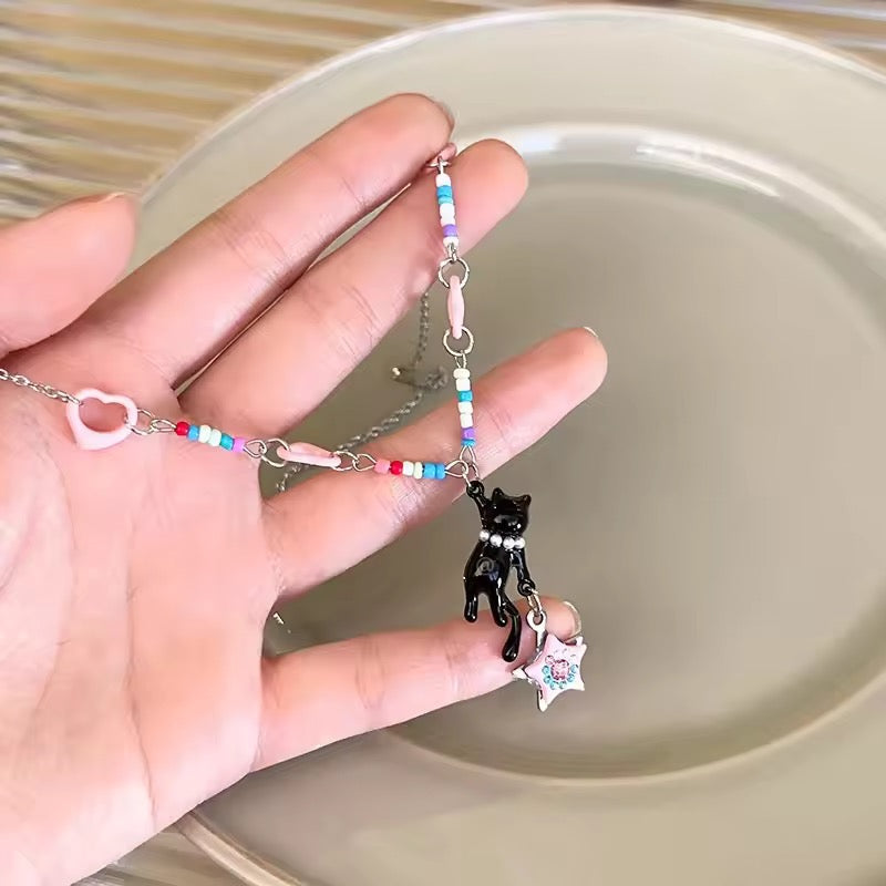 kpop black cat necklace