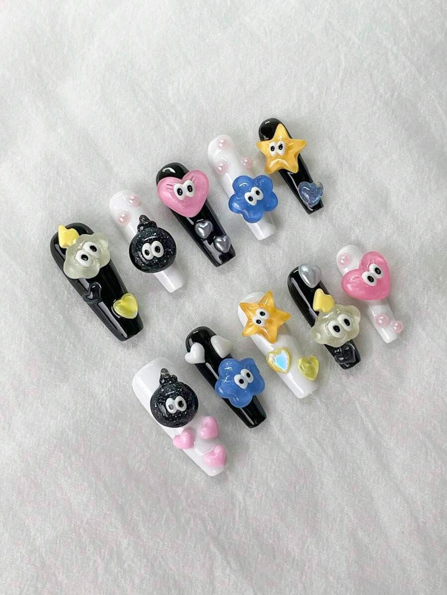kawaii eyed 3d nails