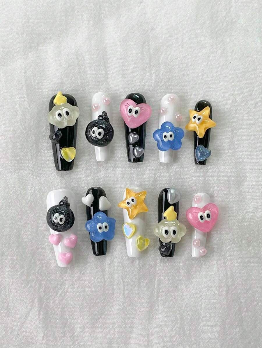 kawaii eyed 3d nails