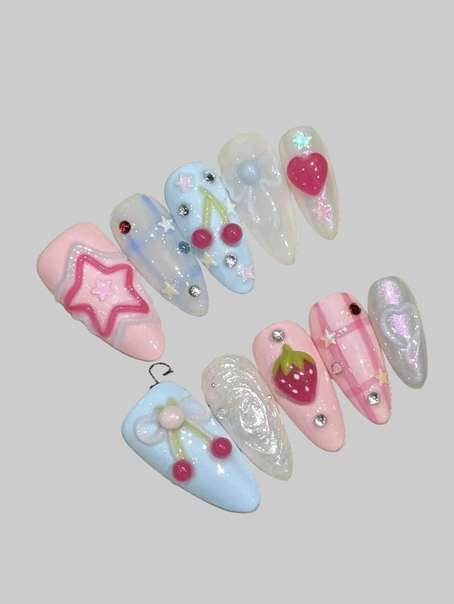 pink and blue y2k style nails
