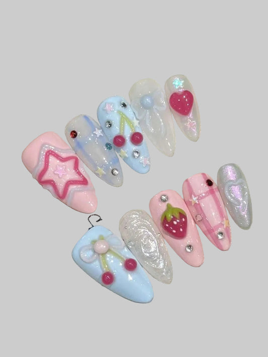 pink and blue y2k style nails