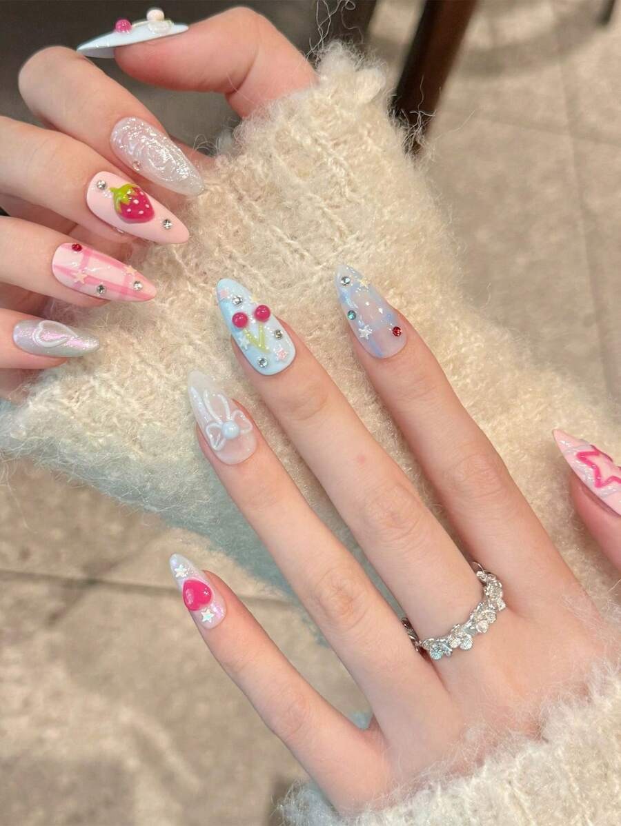 pink and blue y2k style nails