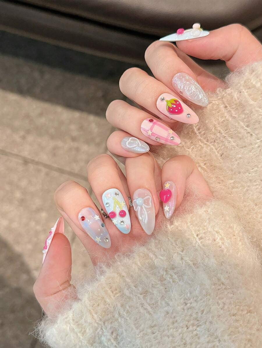 pink and blue y2k style nails