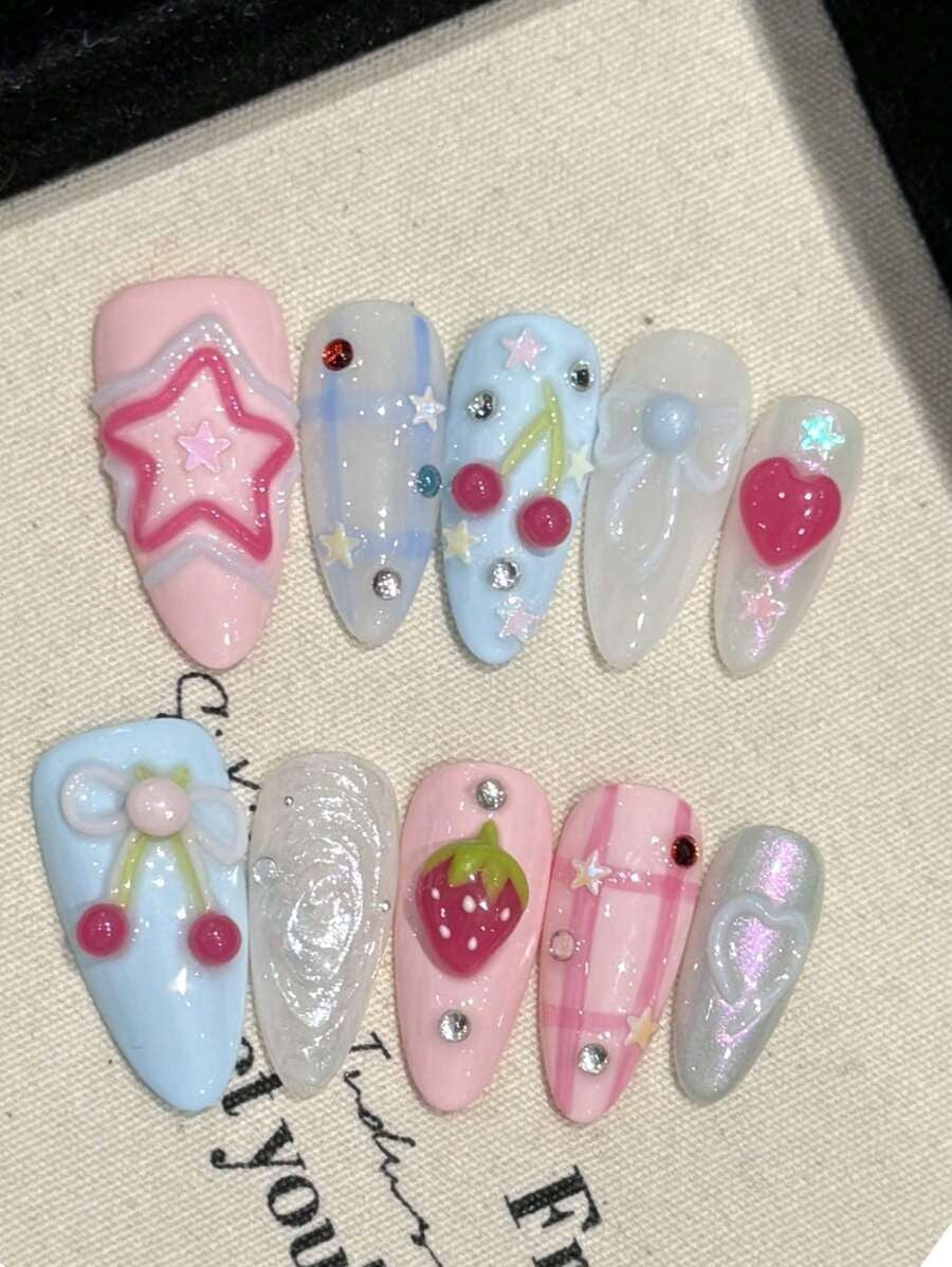 pink and blue y2k style nails