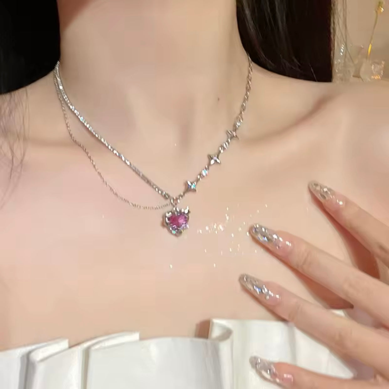 y2k black pink heart necklaces