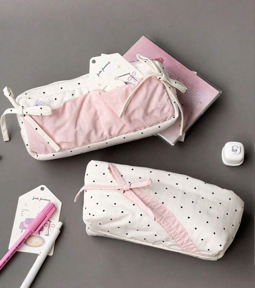 polka dot pink pencil case