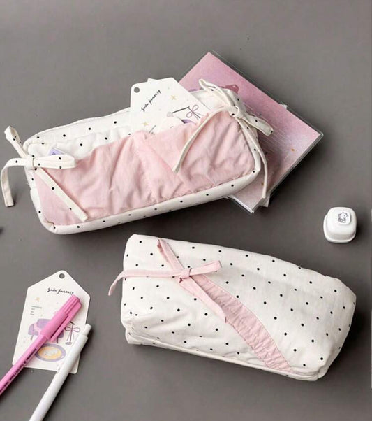 polka dot pink pencil case