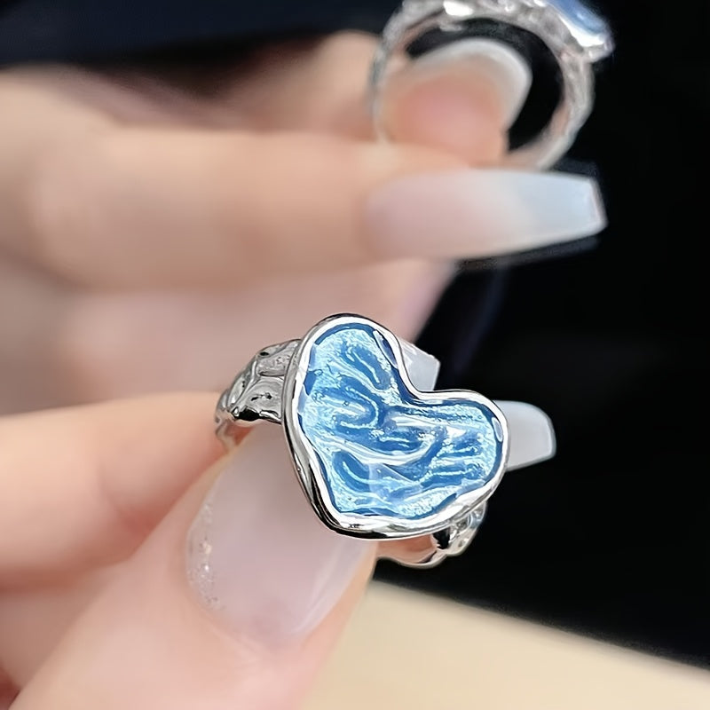 blue enamel heart ring set