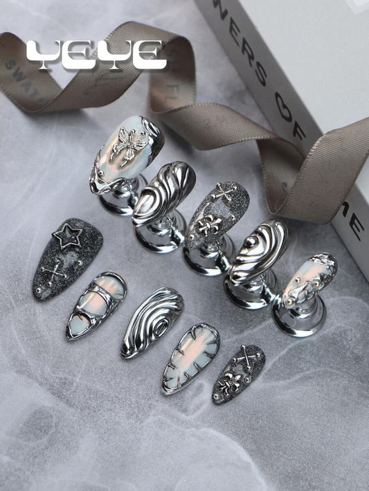 silver chrome 3d nails