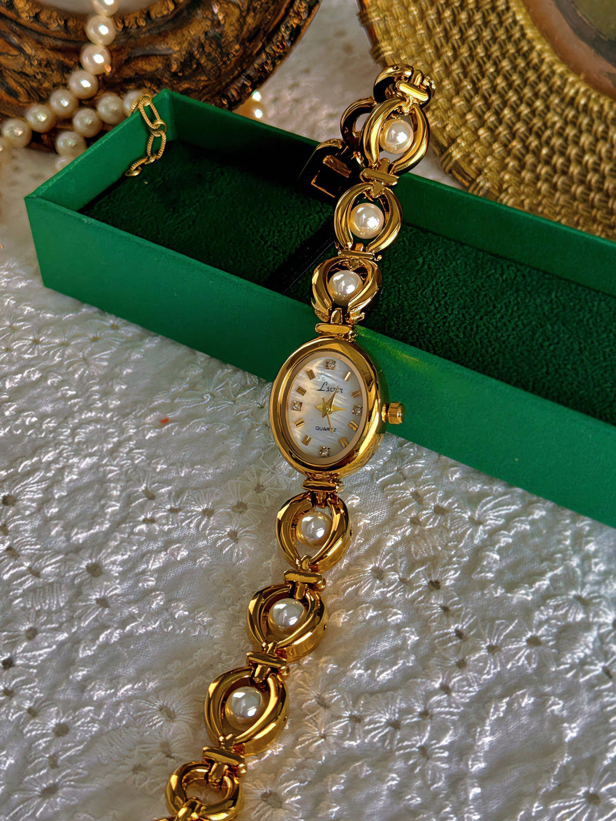 pearl charm quartz watch