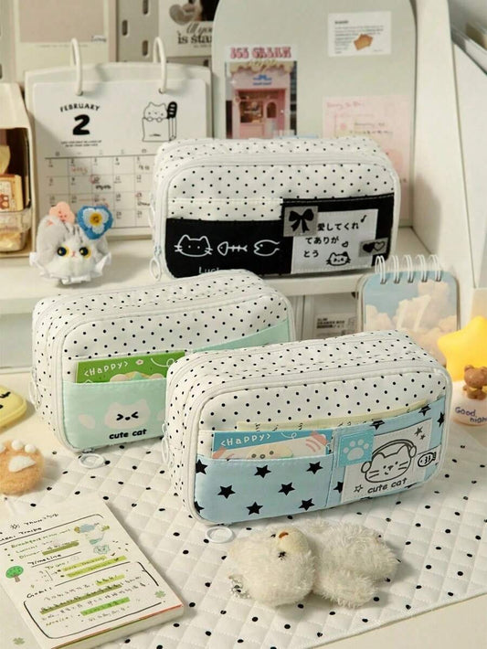 polka dot cat pencil case