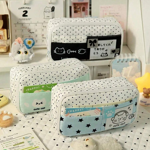 polka dot cat pencil case