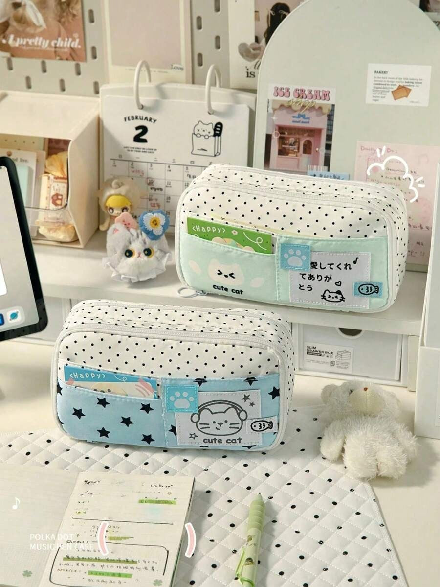 polka dot cat pencil case