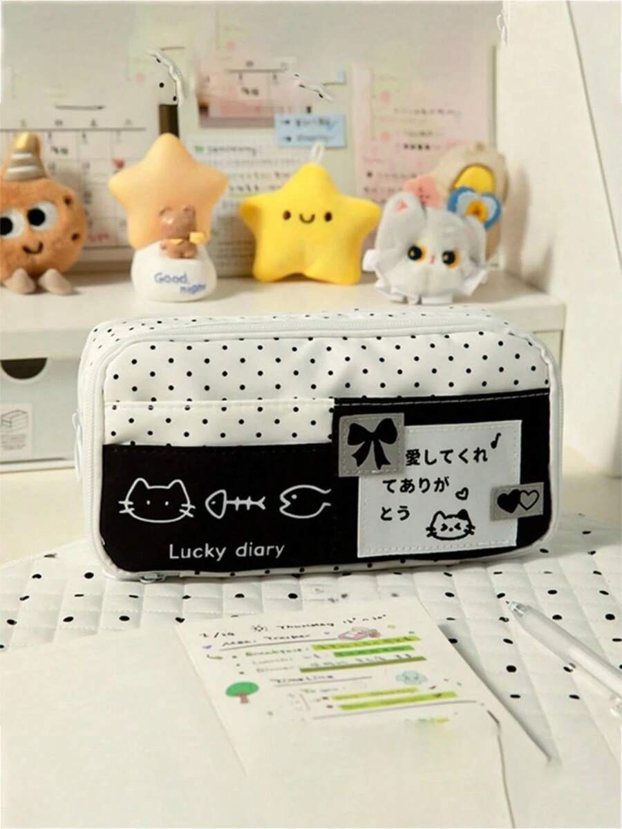 polka dot cat pencil case