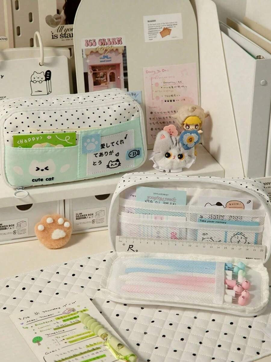 polka dot cat pencil case