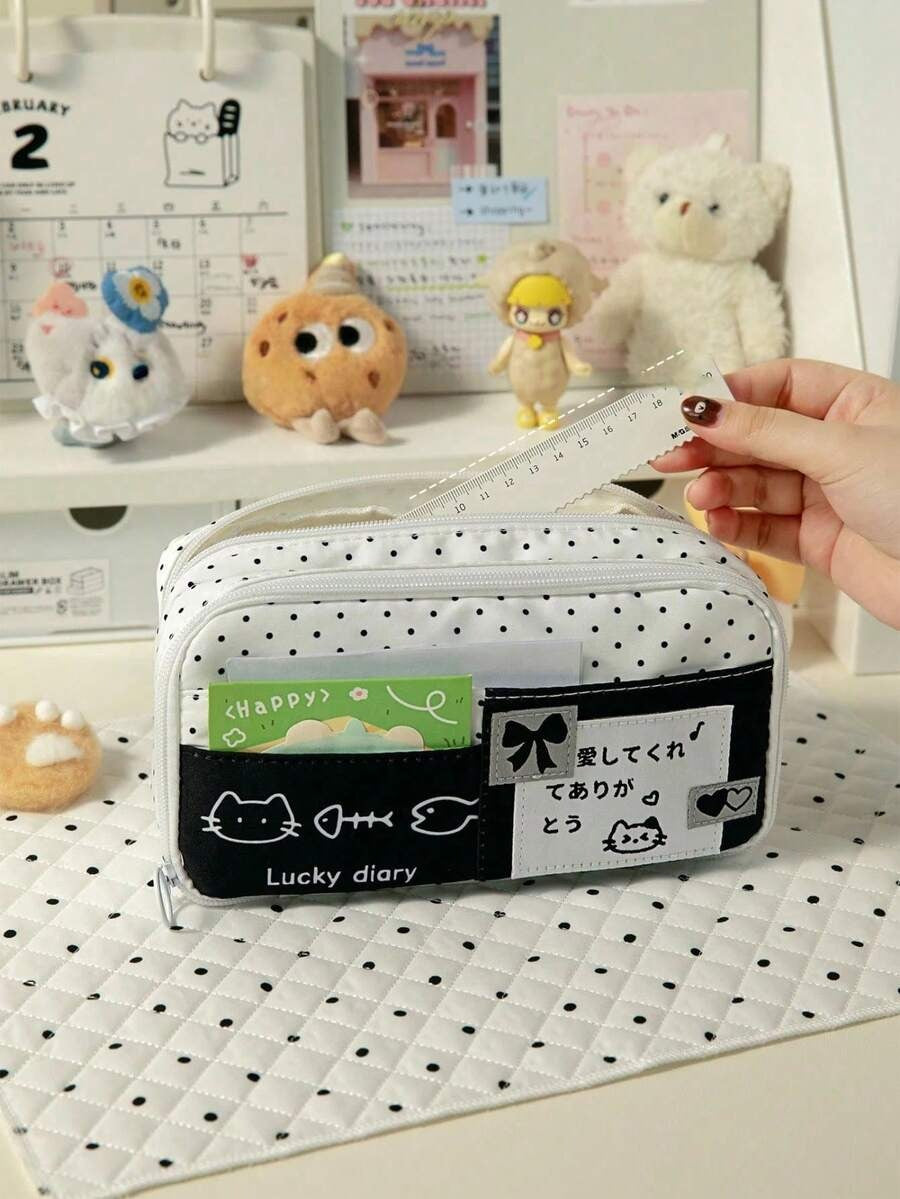 polka dot cat pencil case