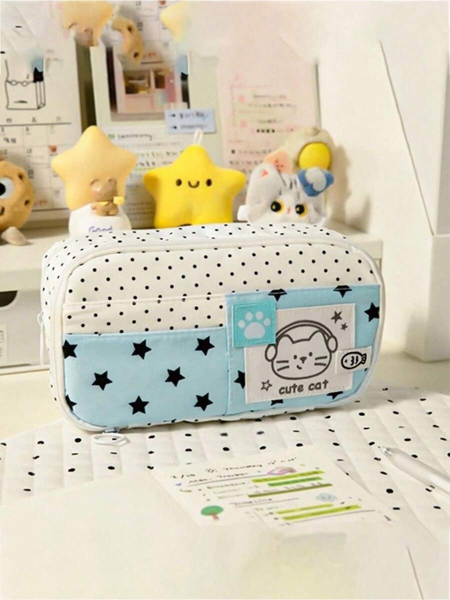 polka dot cat pencil case