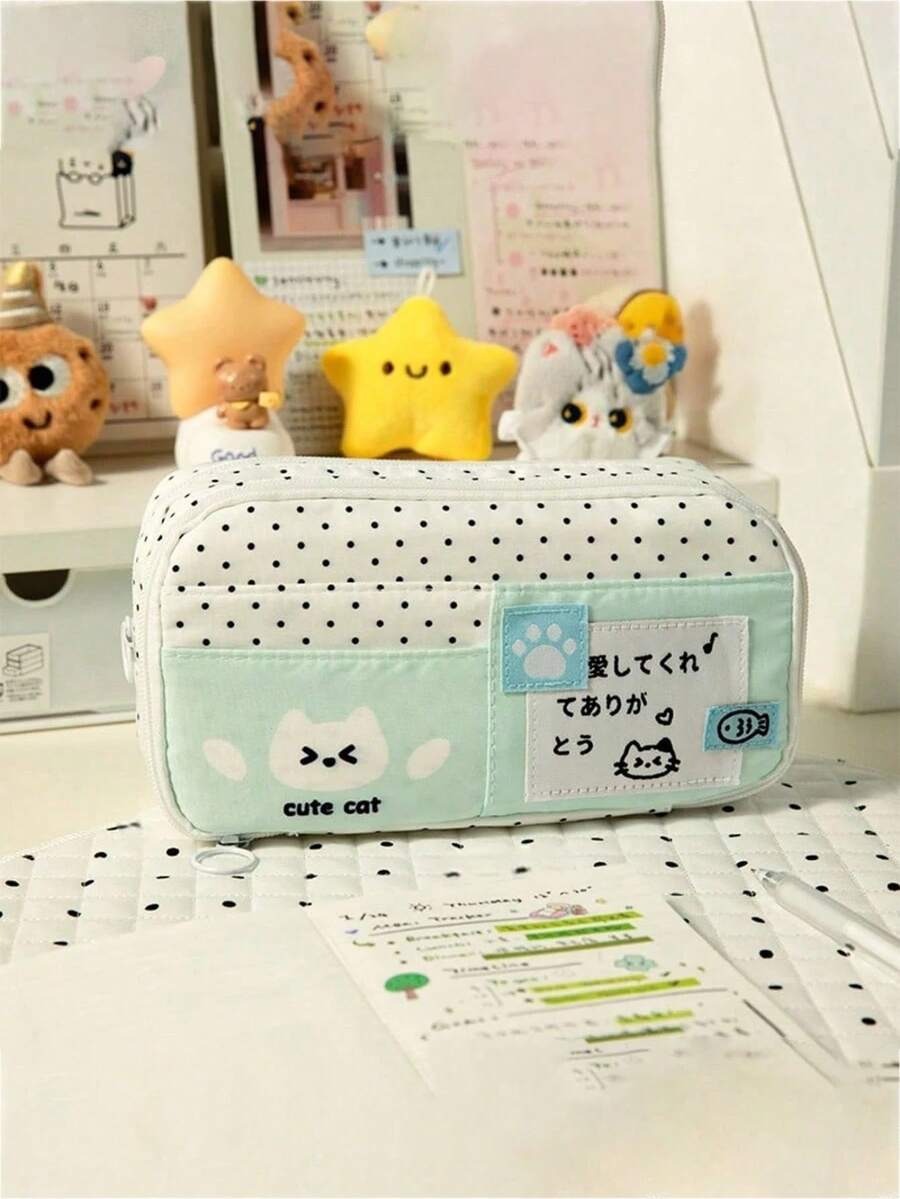 polka dot cat pencil case