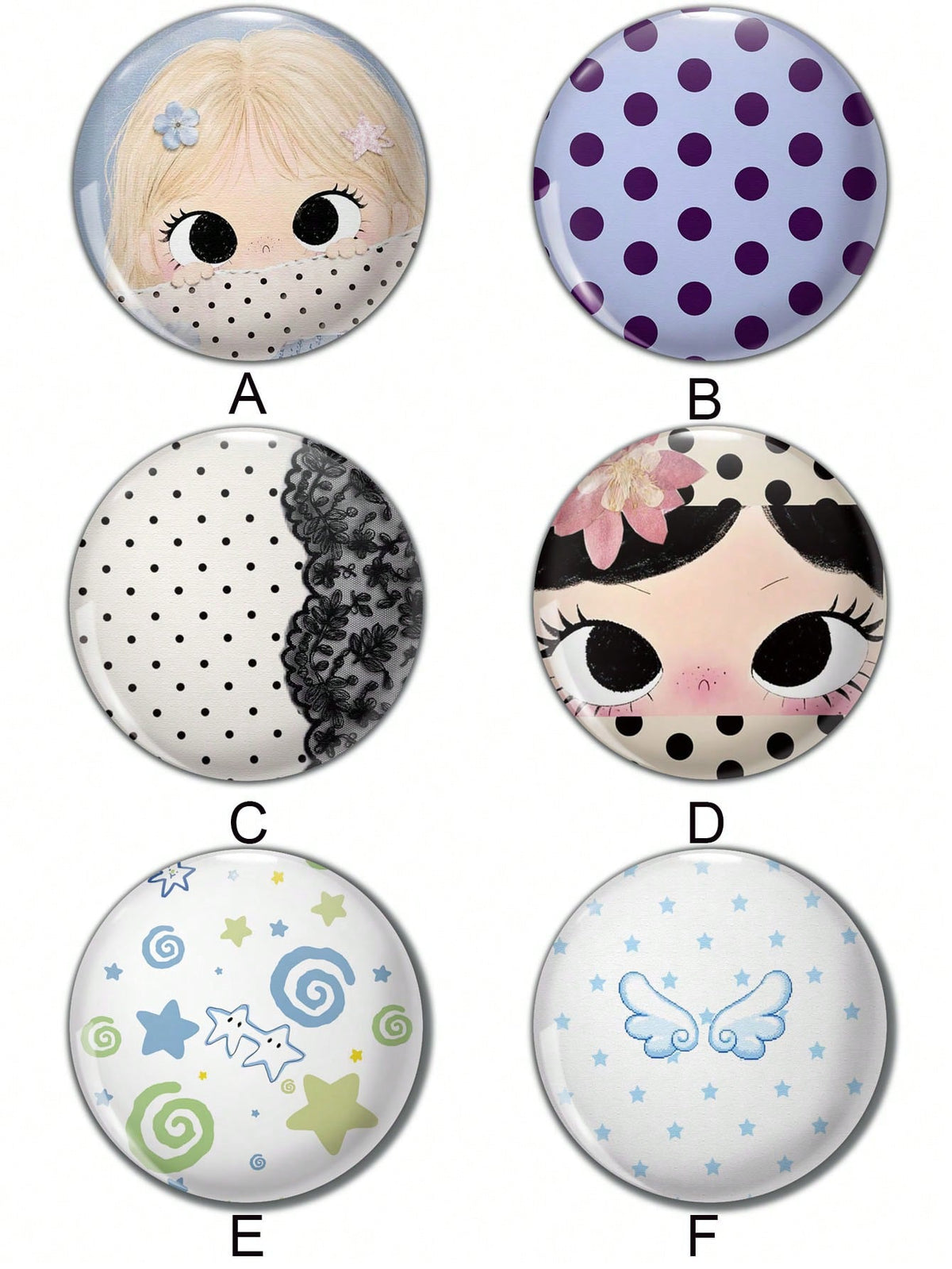 polka dot kawaii badges